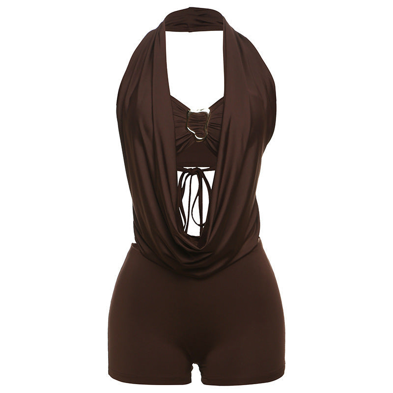 Women's Leopard Print Halterneck Overall