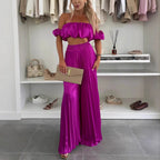 Women's Elegant Set with Flowy Top and Pleated Trousers