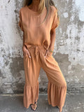 Women's Casual Two-Piece Set with Wide Top and Comfortable Pants