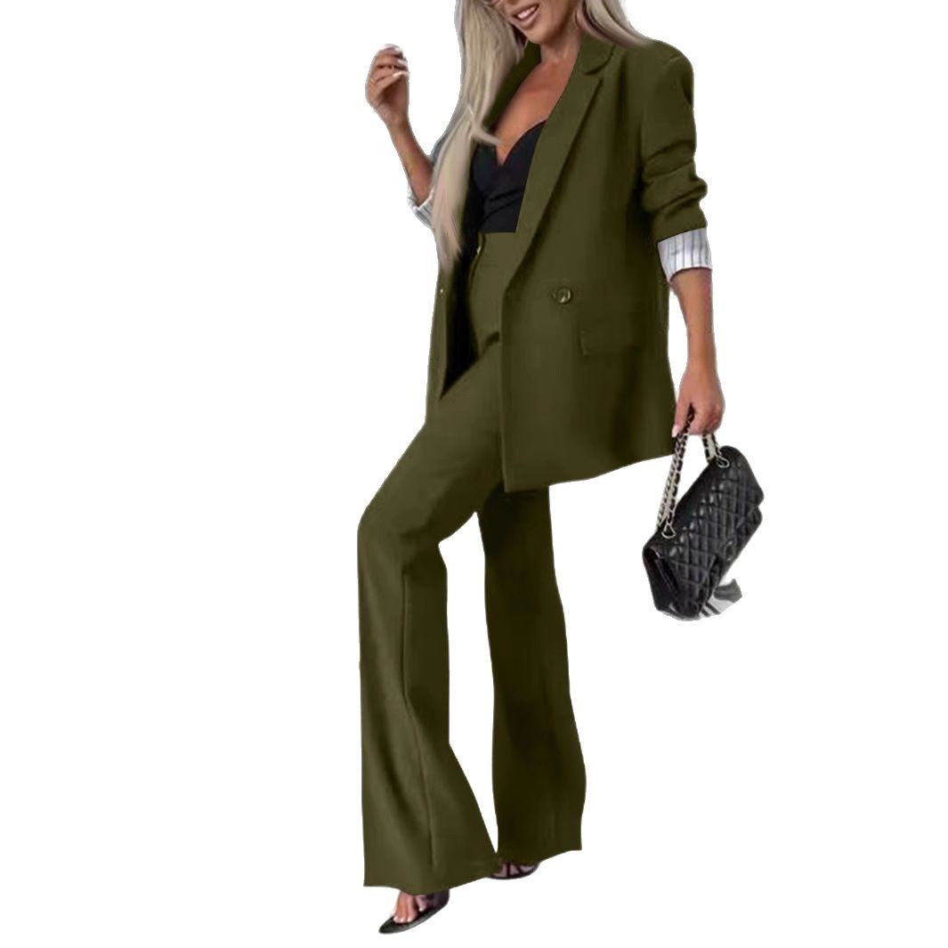 Modern Suit Set with Wide-Leg Trousers and Tailored Blazer