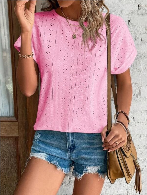 Women's Breathable Crew Neck T-Shirt with Eyelet Pattern