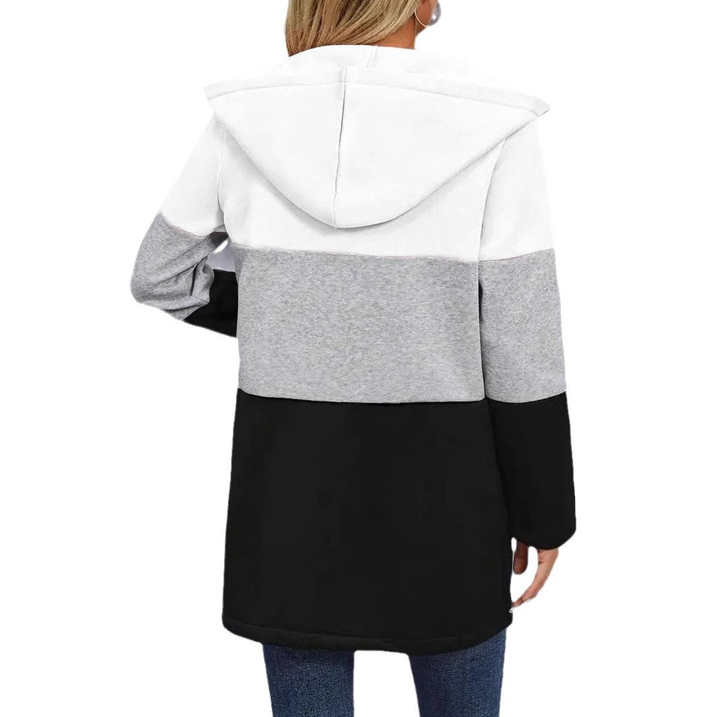 Women's Casual Colorblock Hooded Coat