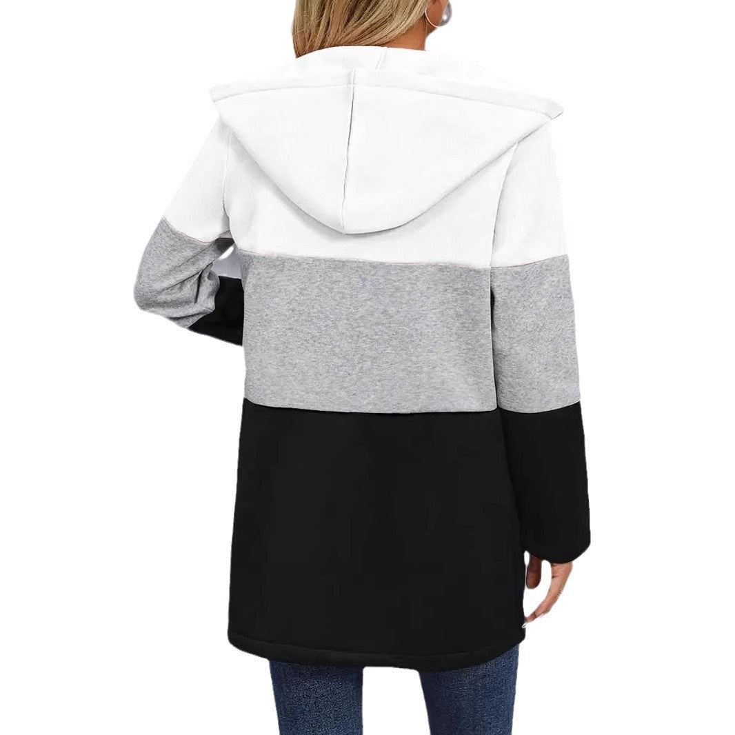 Women's Casual Colorblock Hooded Coat