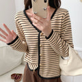 Women's Striped Cardigan with Buttons and V-Neck