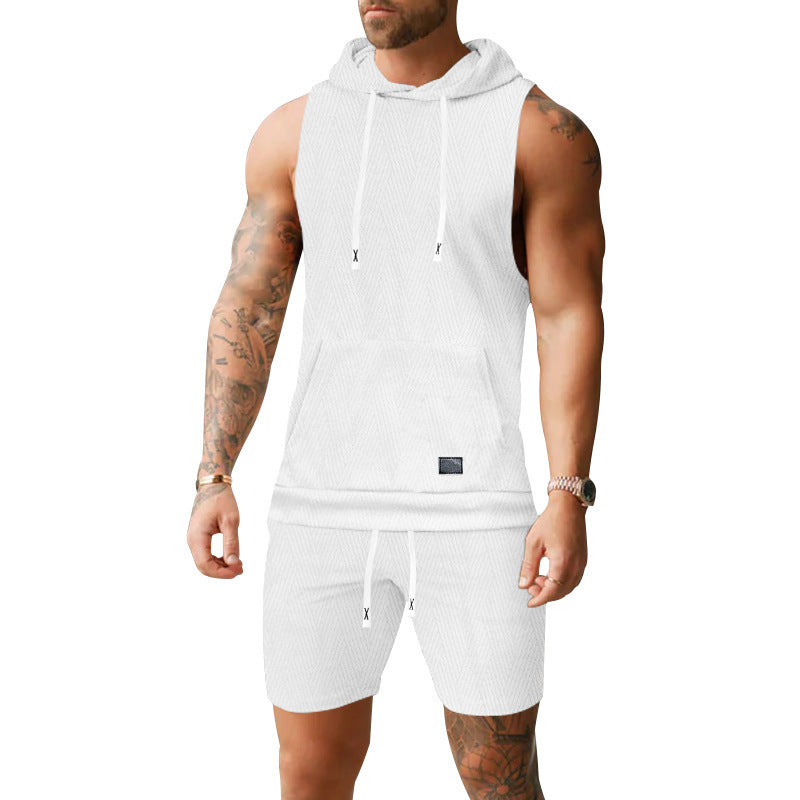 Men's Sleeveless Hoodie Vest Set