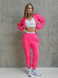 Women's short zip hoodie and high-cut sweatpants with contrast piping
