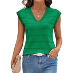 Women's Sleeveless V-Neck Knit Top with Textured Design