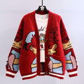 Women's Large Knit Cardigan with Playful Motif