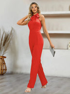 Elegant Women's Halter Neck Jumpsuit with Tie Belt
