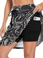 Women's High-Waist Sports Skirt with Integrated Shorts and Pockets