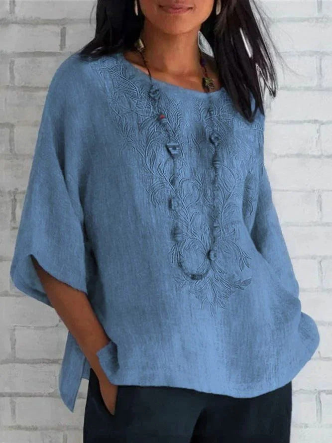 Women's Embroidered Linen Blouse