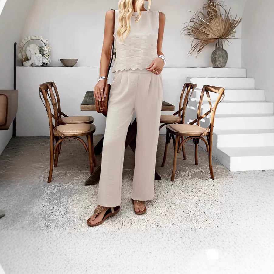 Women's Casual and Elegant Two-Piece Set with Loose Top and Palazzo Pants