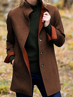 Elegant Long Cotton Coat with Double-Breasted Buttons