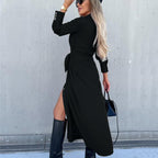 Long Shirt Blouse with Tie Belt