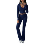 Women's form-fitting yoga set with high waist and V-neck