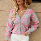 Women's Patterned Cardigan with Modern Design and Button Closure