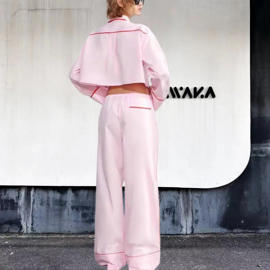 Women's Two-Piece Set with Crop Top and Wide Trousers