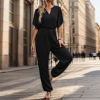 Women's Casual Jumpsuit with Elegant Draping and Waist Detail