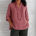 Casual V-Neck Blouse with Side Pockets