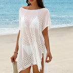 Women's Crochet Beach Cover-Up with Open Design and Elegant Eyelet Pattern