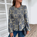 Elegant Floral Puff Sleeve Blouse