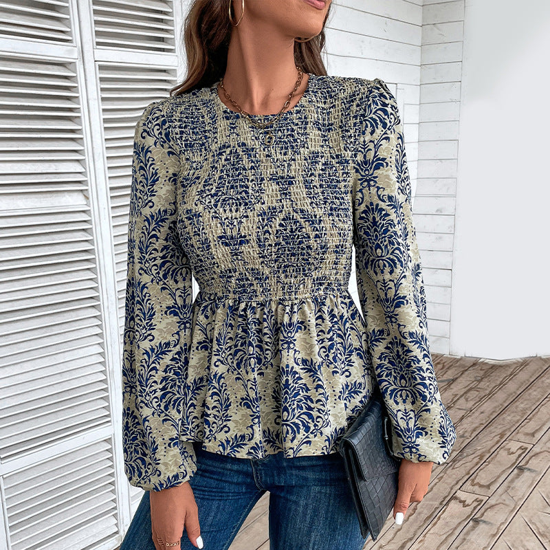 Elegant Floral Puff Sleeve Blouse
