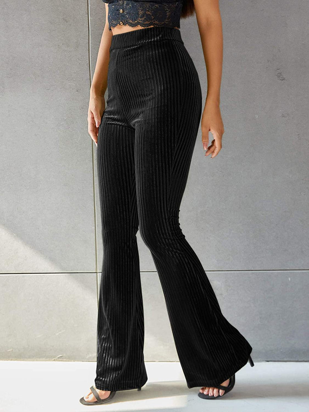 Women's Ribbed Bootcut Pants with High Waist