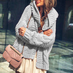Women's Chunky Knit Cardigan in Relaxed Oversized Style with Shawl Collar and Large Pockets