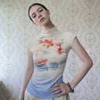 Women's Fitted T-Shirt with Elegant Goldfish Illustration