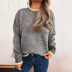 Women's Cozy Knit Sweater with Contrast Cuffs and Casual Fit