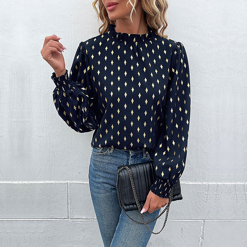 Women's Blouse with High-Quality Print and Puff Sleeves