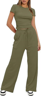 Casual Two-Piece Set with Cropped Top and Wide-Leg Pants