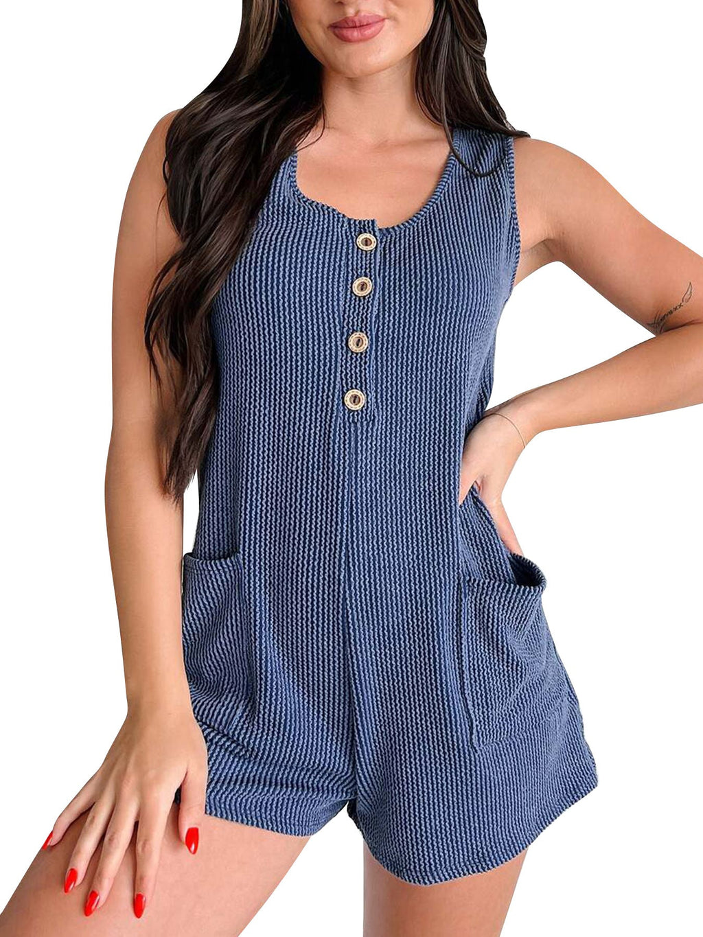Women's Textured Jumpsuit with Decorative Buttons