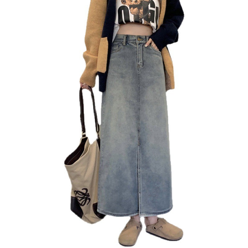 Women's Denim Maxi Skirt with Side Slit and Casual Cut