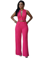 Women's Elegant Jumpsuit with Belt and Button Detail