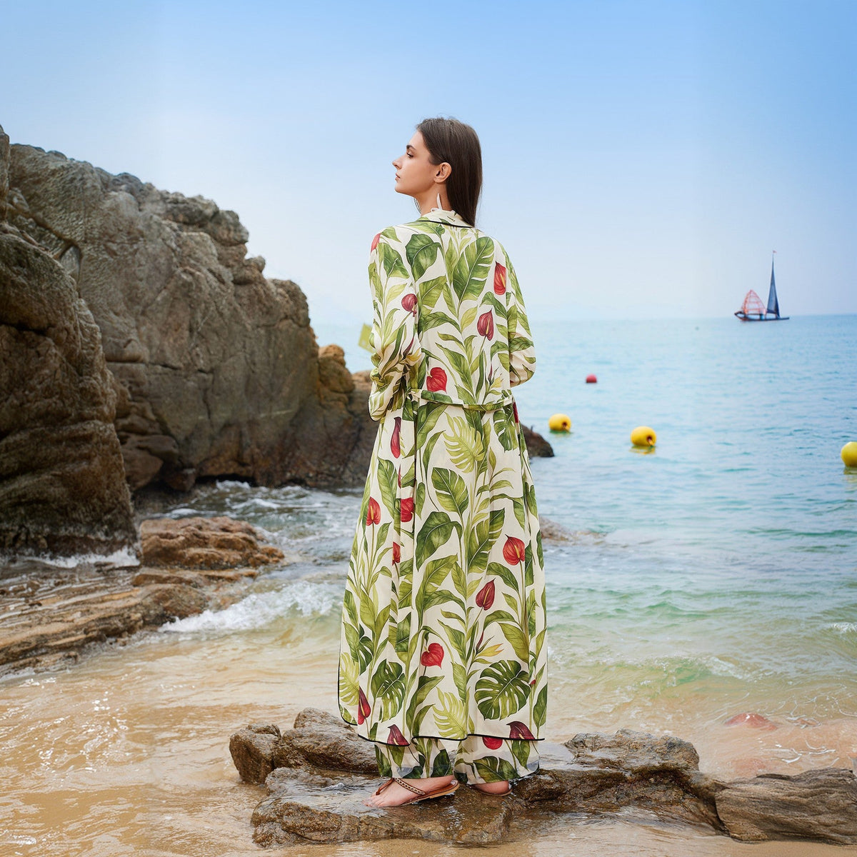 Women's Airy Kimono with Floral Patterns