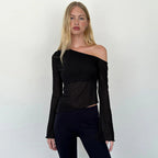 Women's Asymmetrical Long-Sleeve Shirt with Sheer Sleeves