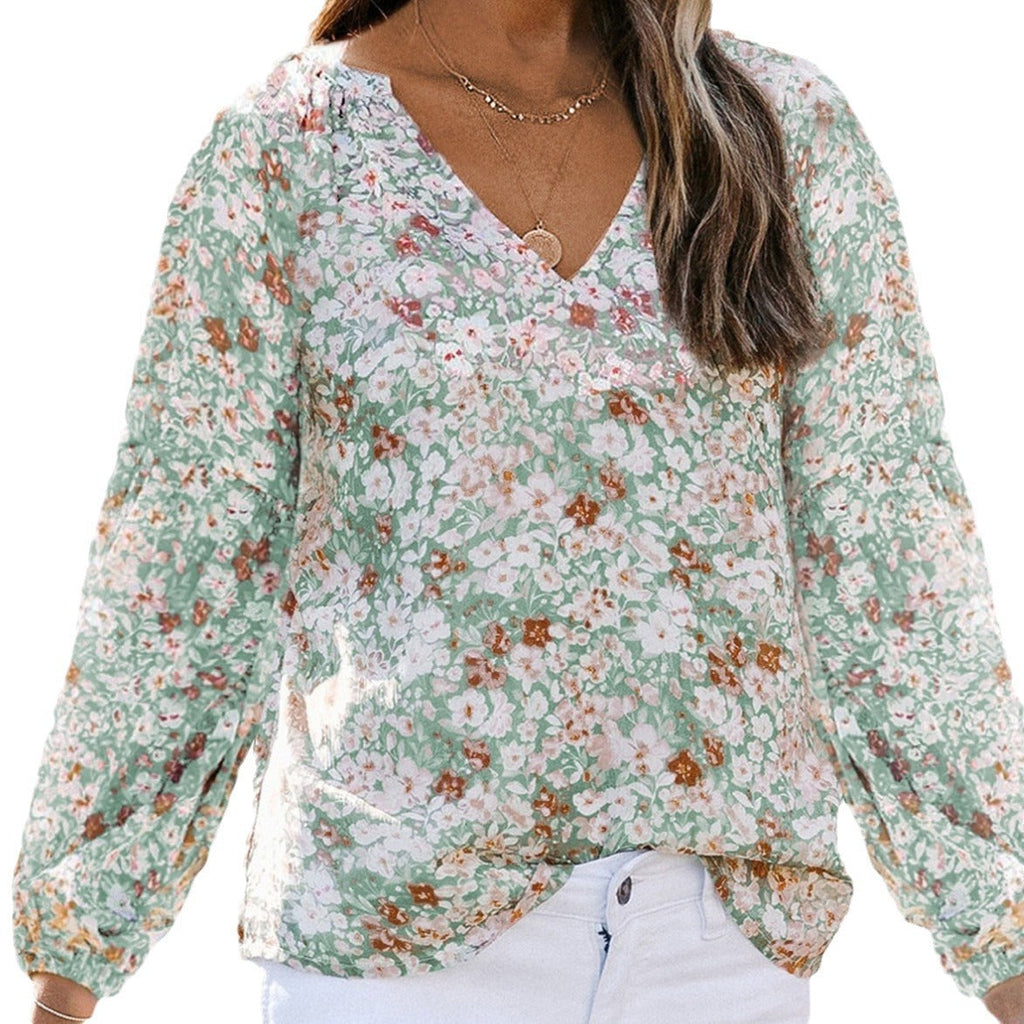 Women's Blouse with Floral Patterns and Airy Sleeves