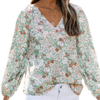 Women's Blouse with Floral Patterns and Airy Sleeves