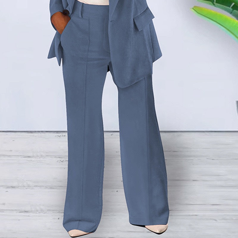 Women's Office-Ready Pantsuit Set with Wide Trousers and Tailored Blazer