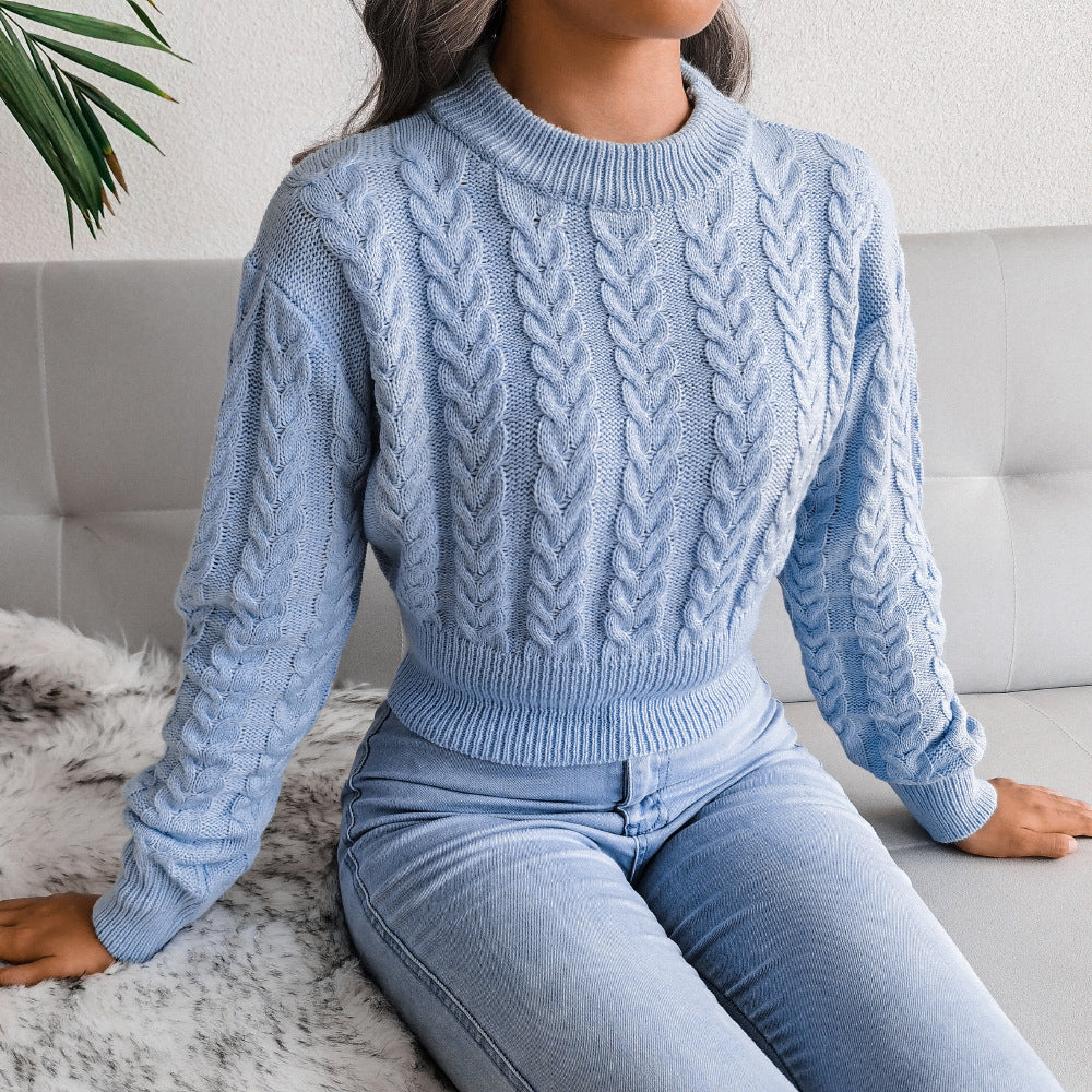 Women's Chunky Knit Sweater with Textured Cable Pattern and Fitted Cut