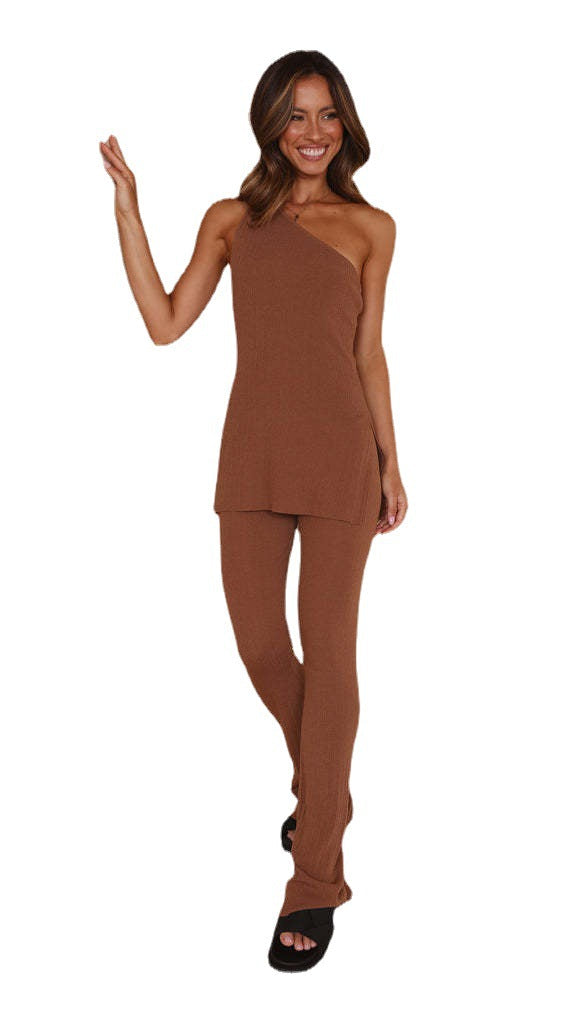 Women's Casual Asymmetrical Top and Pants Set