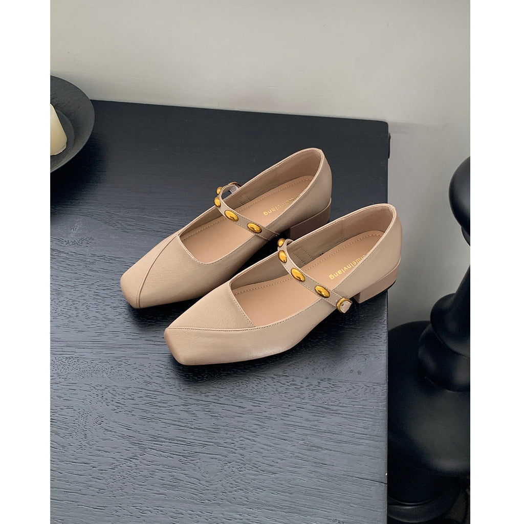 Women's Ballet Flats with Elastic Strap and Decorative Buckle