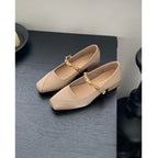Women's Ballet Flats with Elastic Strap and Decorative Buckle