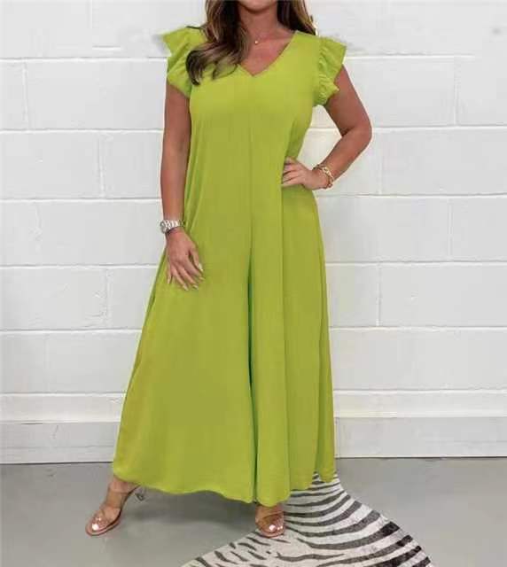 Women's Casual Jumpsuit with Flowing Cut and V-Neck