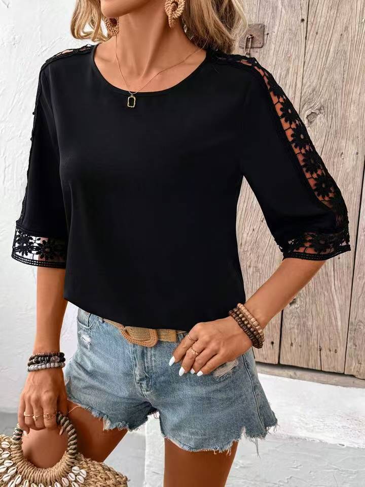 Women's Blouse with Lace Sleeves