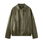Women's Elegant Faux Leather Jacket with Practical Zipper Pockets