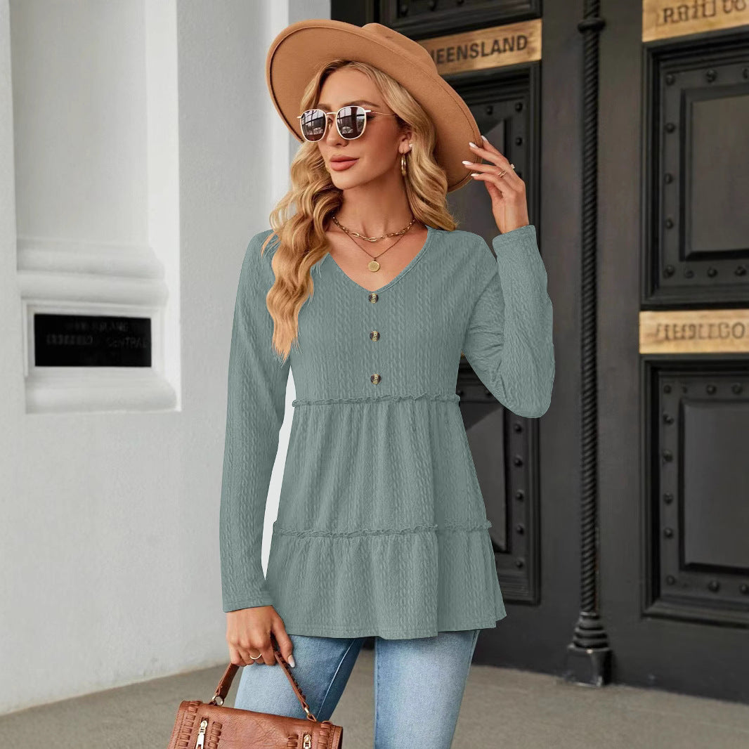 Women's Sleeveless V-Neck Shirt with Button Details and Voluminous Hem