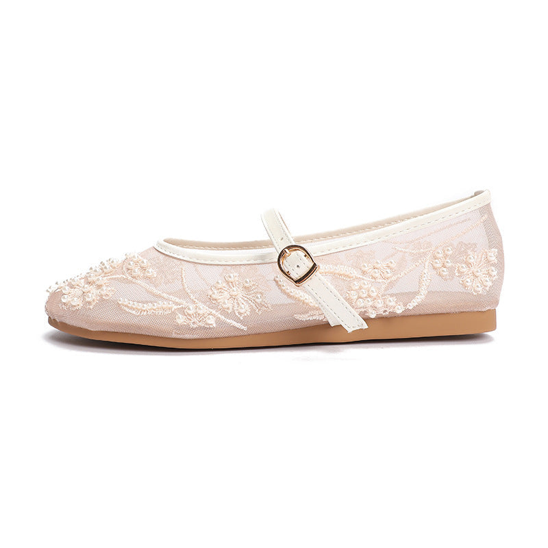 Women's Ballet Flats with Floral Embroidery