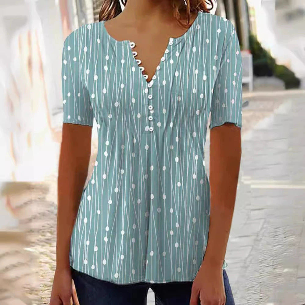 Polka Dot Blouse with Button Placket